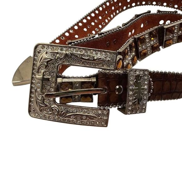 Blazin Roxx Womens Size XL Western Bling Belt orange Rhinestone Rodeo 40"-44" - Picture 2 of 7